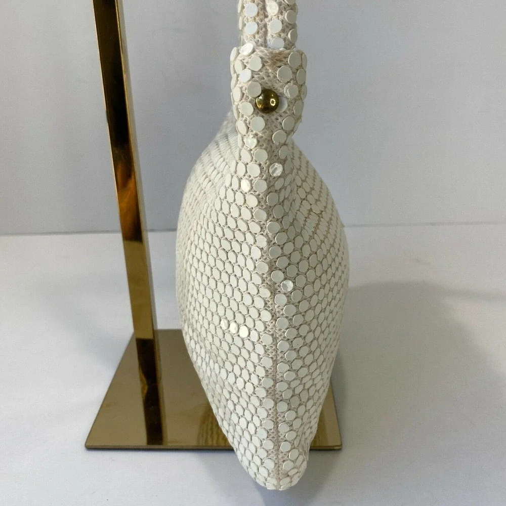 Vintage Handmade White Sequin Mesh Shoulder Bag Purse Hinged Opening